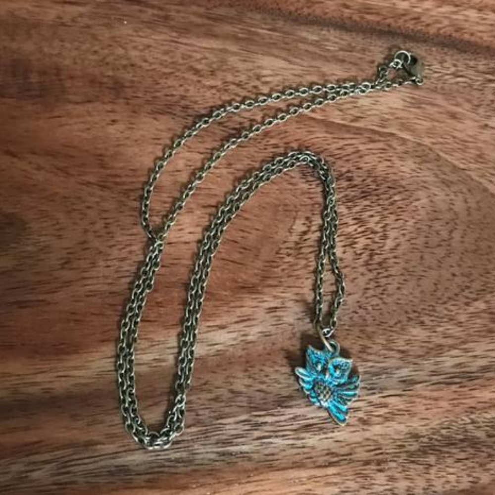 24" Antique Brass Necklace w/Patina Owl Charm